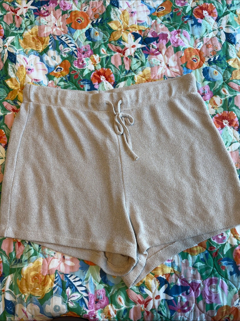 H&M Light Beige High-Waist Terry Drawstring Shorts